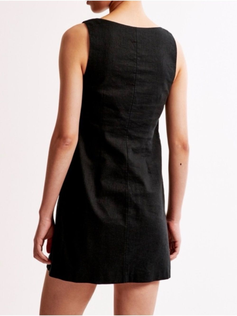 NWT Abercrombie & Fitch Black Linen Sleeveless Mini Button Up Dress XXS T Tall - Picture 7 of 9